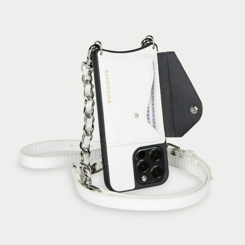BANDOLIER iPhoneケース ストラップ付き ホワイト 13 Series】 PAIGE SIDE SLOT LIZARD WHITE ペイジ サイドスロット