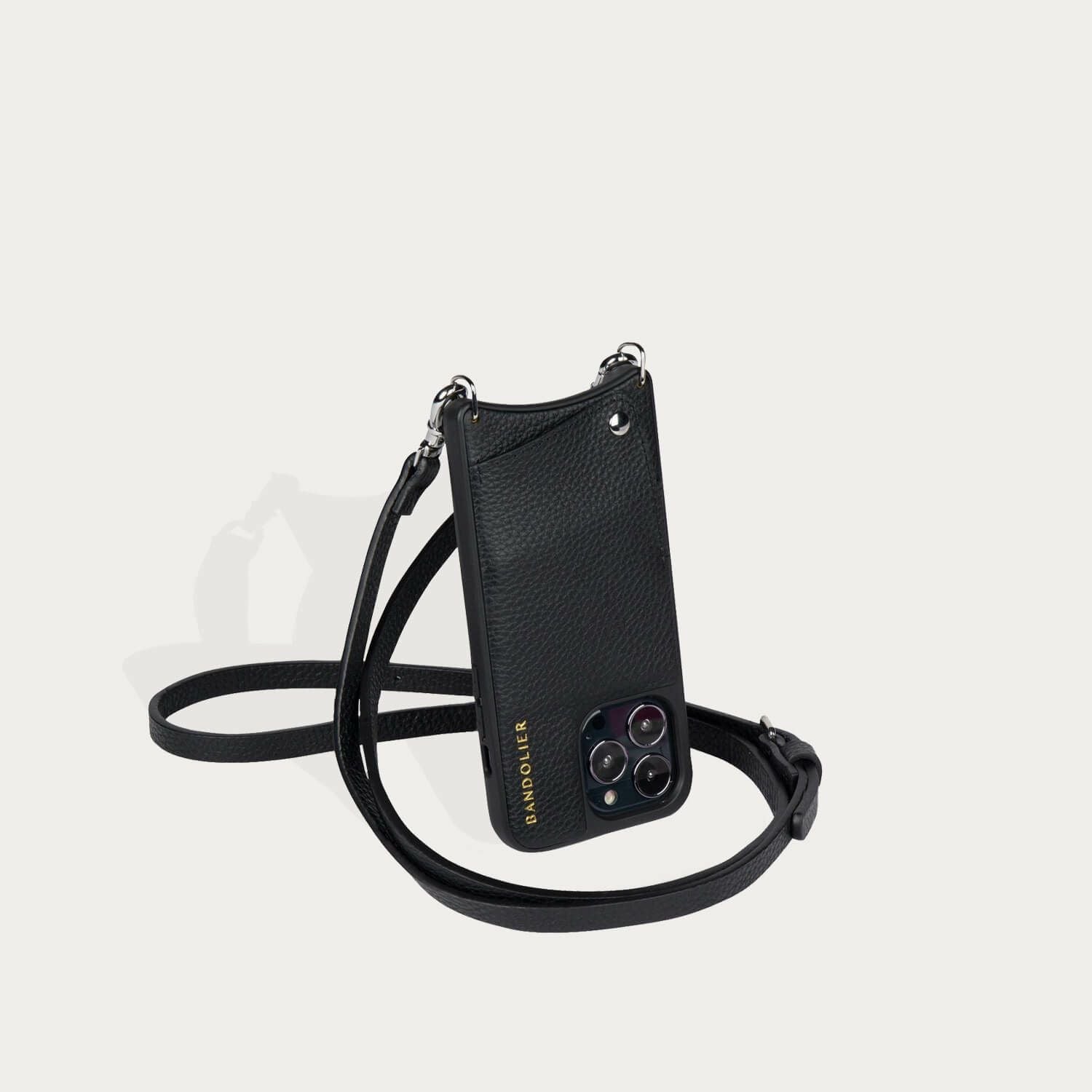 BANDOLIER ブラック iPhoneケース ストラップ付き BANDOLIER ブラックレザーショルダーストラップケース - メルカリ