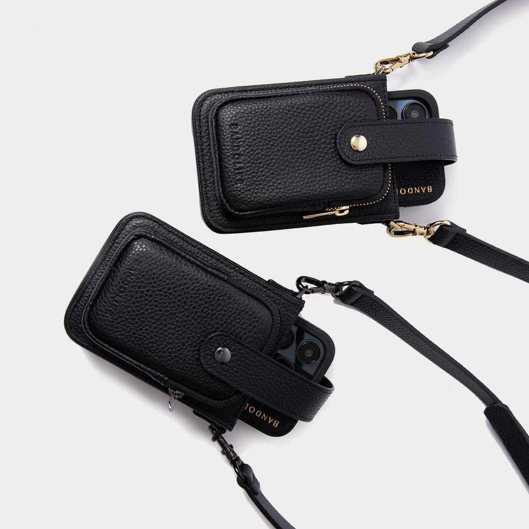 【美品✨】バンドリヤー ヘイリー フォーンポーチ ピューター レザー ブラック iPhone・Android対応】HAILEY PHONE POUCH PEWTER ヘイリー フォン