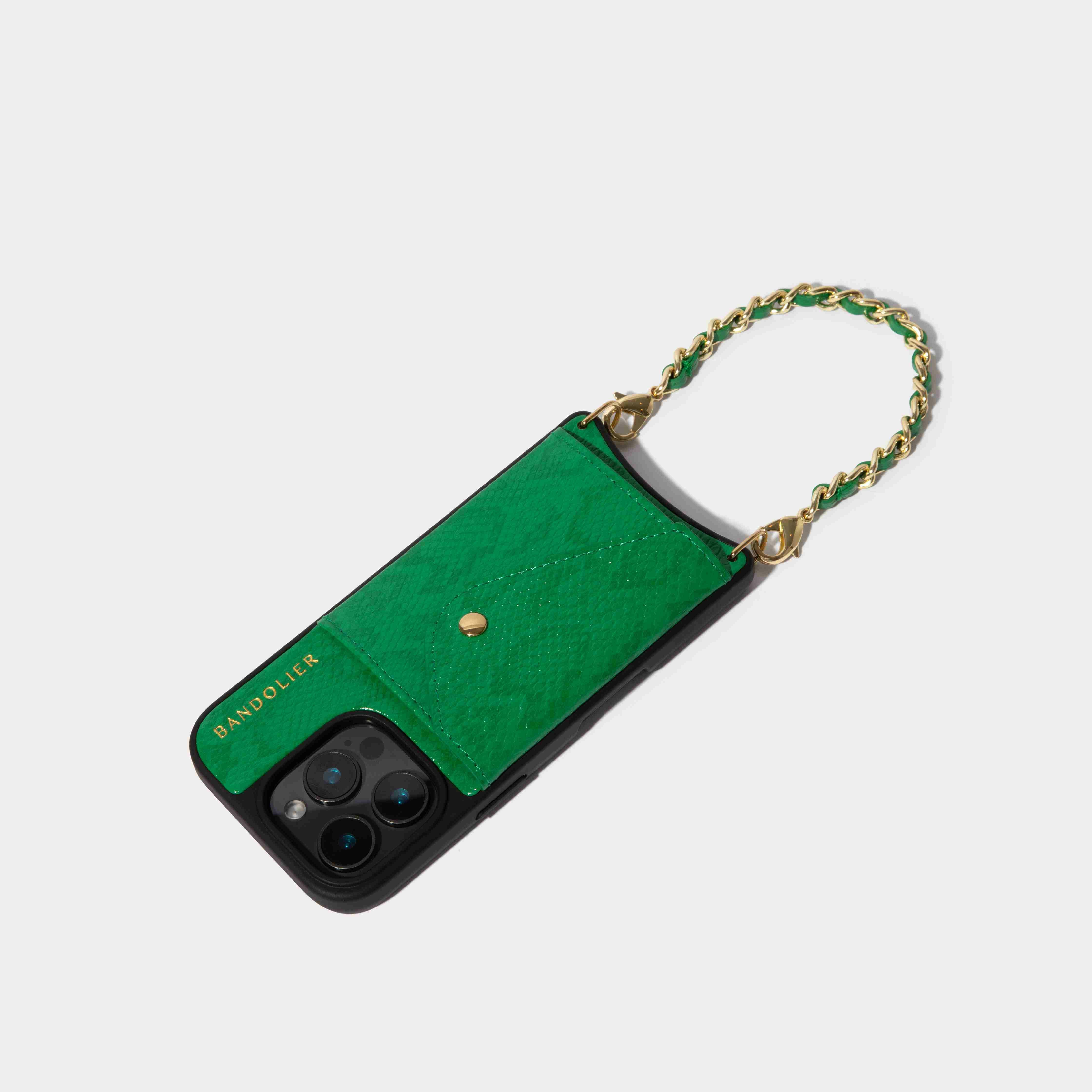 BANDOLIER iPhone16ProMax クロコダイル調 ダークグリーン 池田工芸】社長へ贈る、「財運最強」王者の緑クロコダイル iPhone