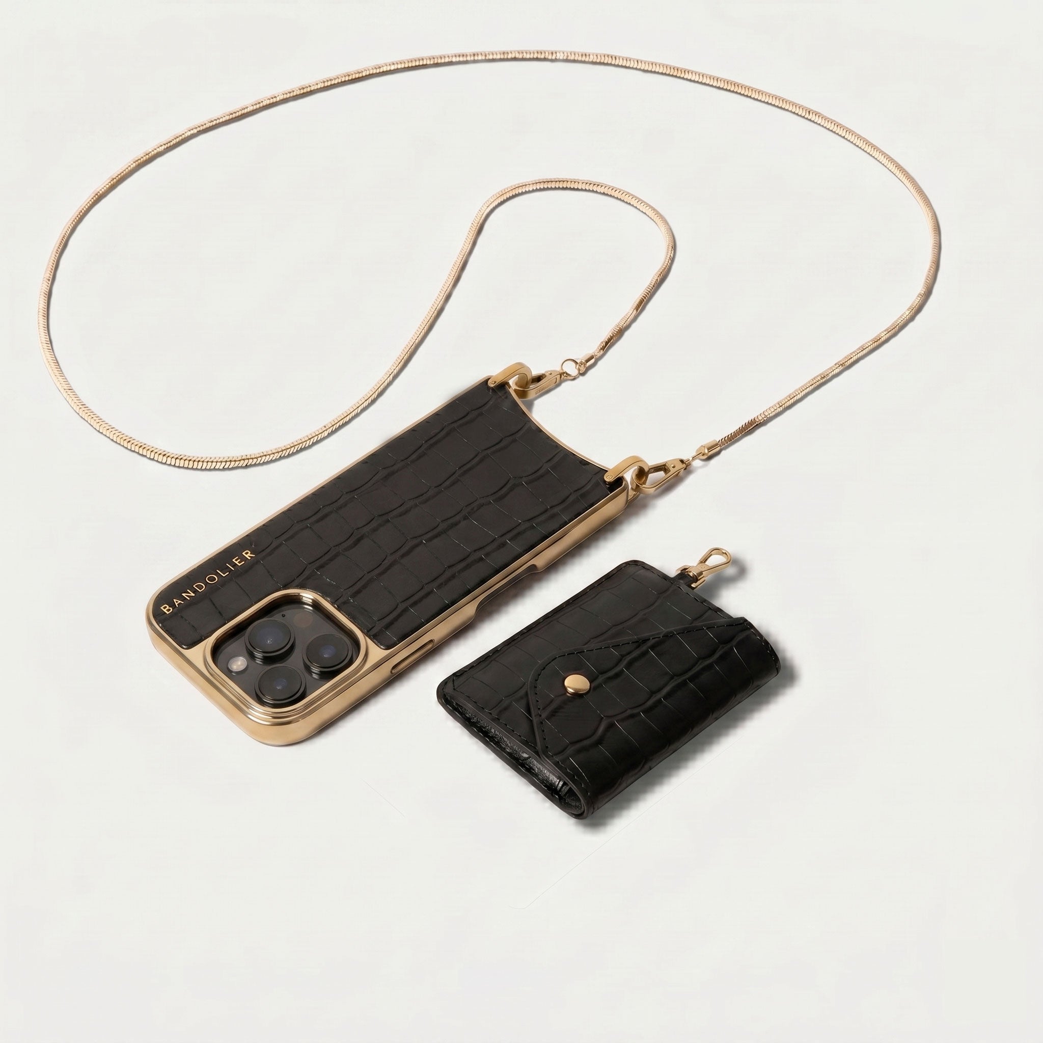 iPhone 14proレザーケース チェーン付き 黒 ゴールドスタッズ 16 Series】 REMI GIA CHAIN GOLD レミ ジア チェーン ゴールド